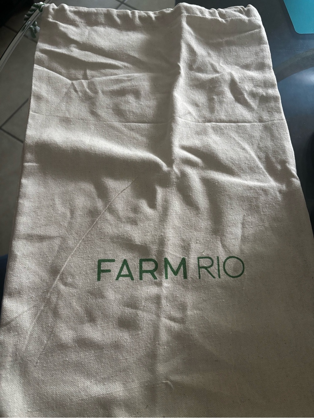 FARM RIO Cream Canvas Drawstring Bag with Green Logo